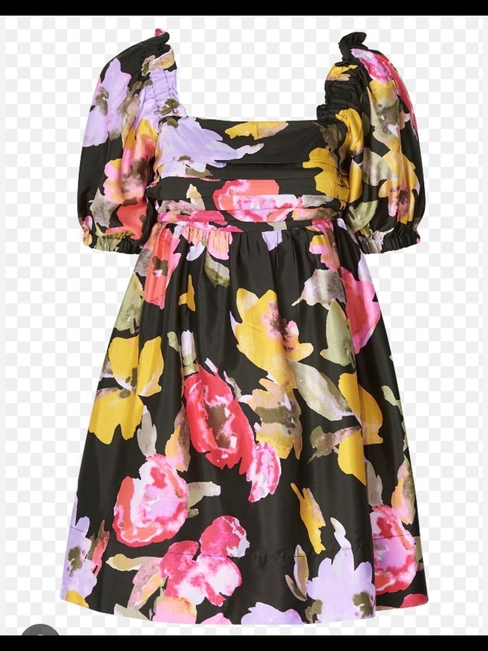 Vero Moda Black Floral Mini Dress with Pink & Yellow Accents